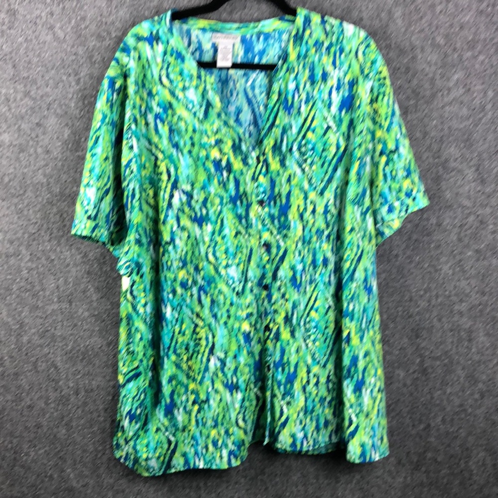 Catherine’s Plus size 3X women’s Green and Blue Boxy Blouse with V-Neck